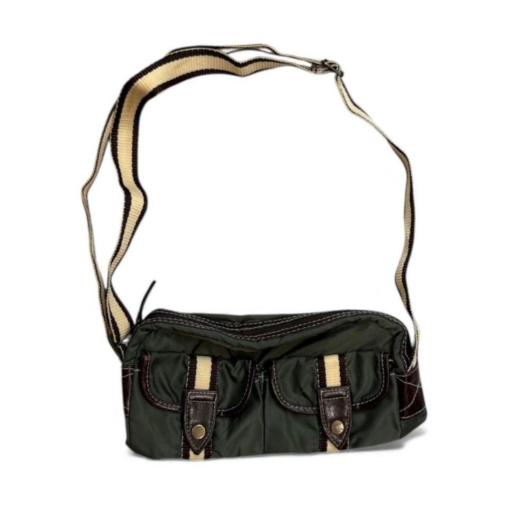 VTG Y2K Crossbody Olive green And Brown Nylon Cream & Brown Strap Grunge Granola